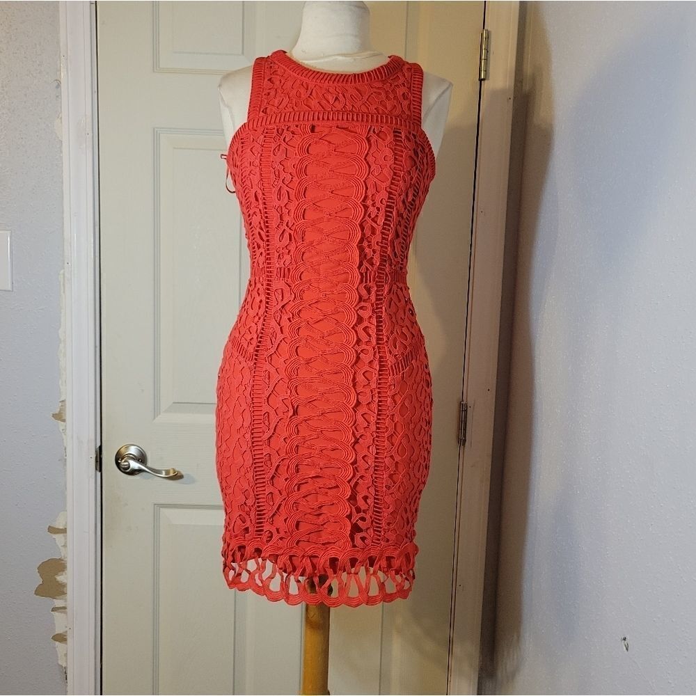 Greylin Red Inset Lace sheath Dress sz XS - Picture 9 of 12